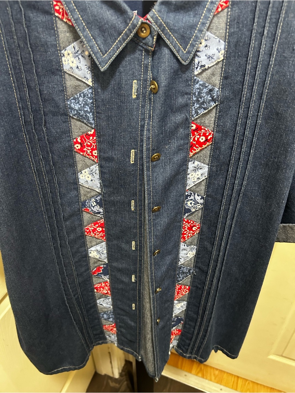 Vintage Koret City Blues women's patchwork bandana denim button-up shirt. - Picture 2 of 11